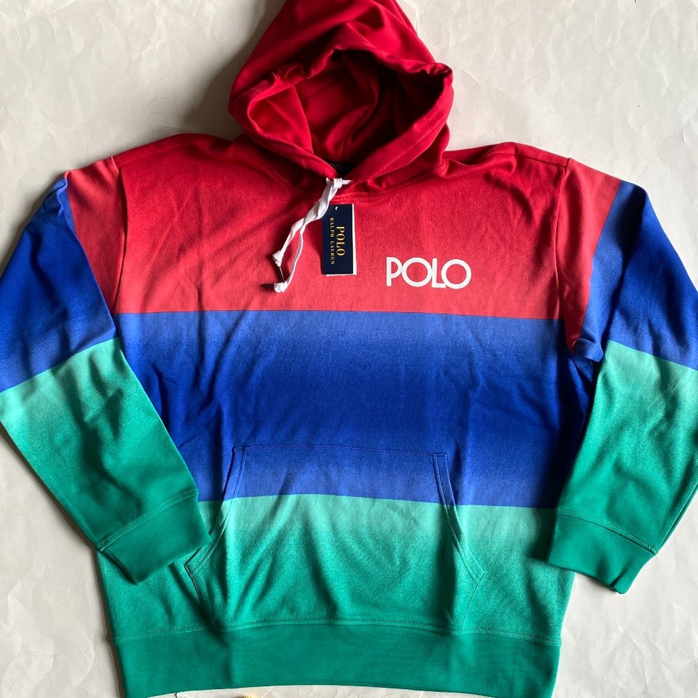 Polo Ralph Lauren Logo Ombre Cotton Pullover Hoodie Sweatshirt Multi-Color